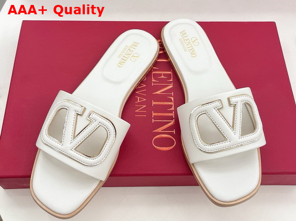 Valentino Garavani VLogo Cut Out Slide Sandal in Ivory Calfskin Leather Replica