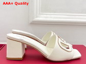 Valentino Garavani VLogo Cut Out Slide Sandal in Ivory Calfskin Leather Replica