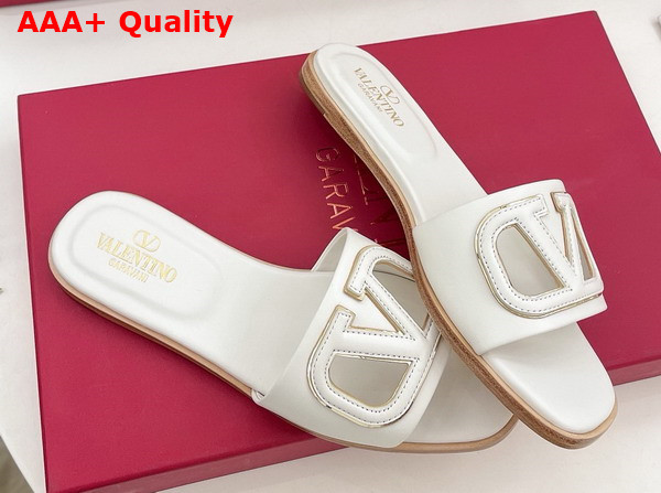 Valentino Garavani VLogo Cut Out Slide Sandal in Ivory Calfskin Leather Replica