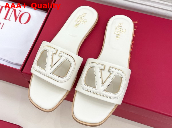 Valentino Garavani VLogo Cut Out Slide Sandal in Ivory Calfskin Leather Replica