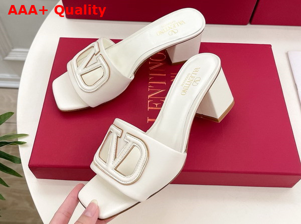 Valentino Garavani VLogo Cut Out Slide Sandal in Ivory Calfskin Leather Replica