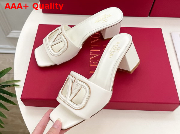 Valentino Garavani VLogo Cut Out Slide Sandal in Ivory Calfskin Leather Replica