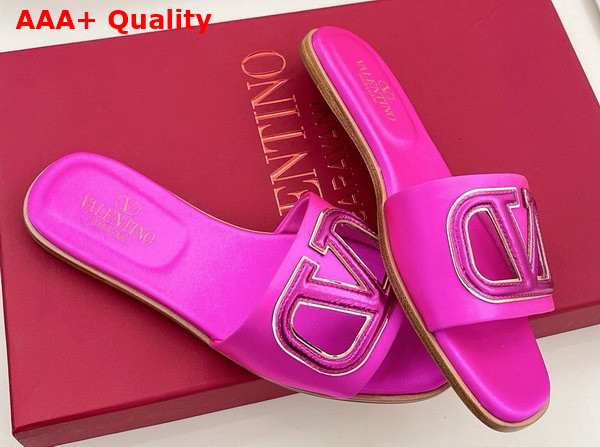 Valentino Garavani VLogo Cut Out Slide Sandal in Pink PP Satin Replica