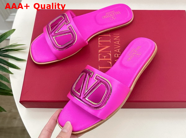 Valentino Garavani VLogo Cut Out Slide Sandal in Pink PP Satin Replica