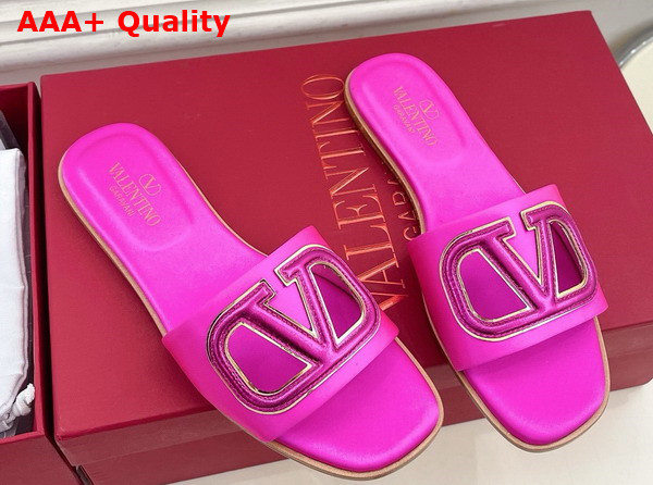 Valentino Garavani VLogo Cut Out Slide Sandal in Pink PP Satin Replica