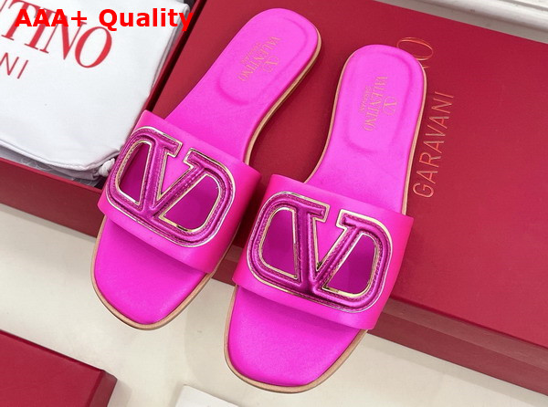 Valentino Garavani VLogo Cut Out Slide Sandal in Pink PP Satin Replica