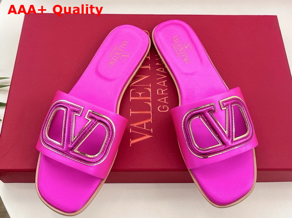 Valentino Garavani VLogo Cut Out Slide Sandal in Pink PP Satin Replica