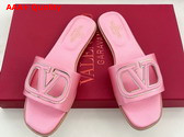 Valentino Garavani VLogo Cut Out Slide Sandal in Pink Satin Replica