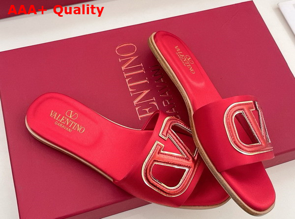 Valentino Garavani VLogo Cut Out Slide Sandal in Red Satin Replica