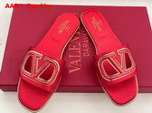 Valentino Garavani VLogo Cut Out Slide Sandal in Red Satin Replica