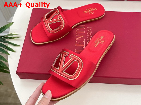 Valentino Garavani VLogo Cut Out Slide Sandal in Red Satin Replica