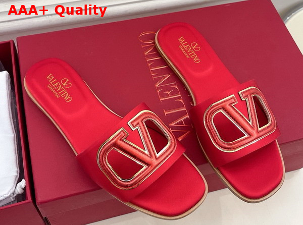 Valentino Garavani VLogo Cut Out Slide Sandal in Red Satin Replica