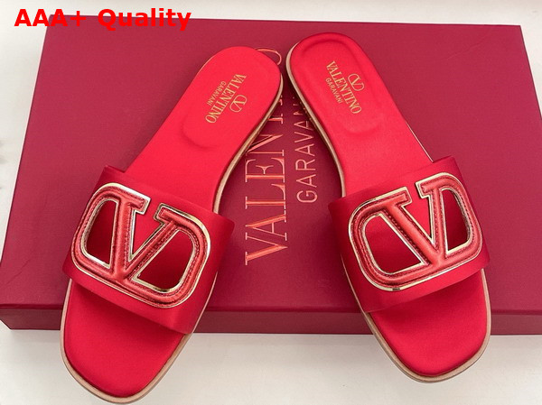 Valentino Garavani VLogo Cut Out Slide Sandal in Red Satin Replica