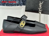 Valentino Garavani VLogo Locker Mary Jane Ballerina in Black Calfskin Replica