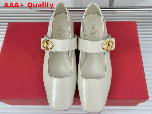 Valentino Garavani VLogo Locker Mary Jane Ballerina in Ivory Calfskin Replica