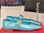 Valentino Garavani VLogo Locker Mary Jane Ballerina in Light Blue Calfskin Replica