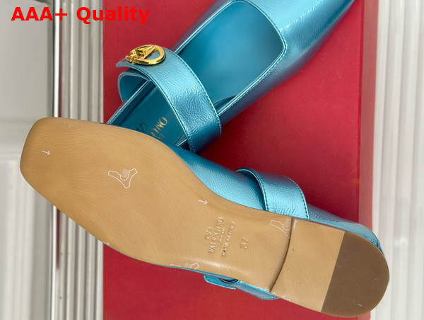 Valentino Garavani VLogo Locker Mary Jane Ballerina in Light Blue Calfskin Replica