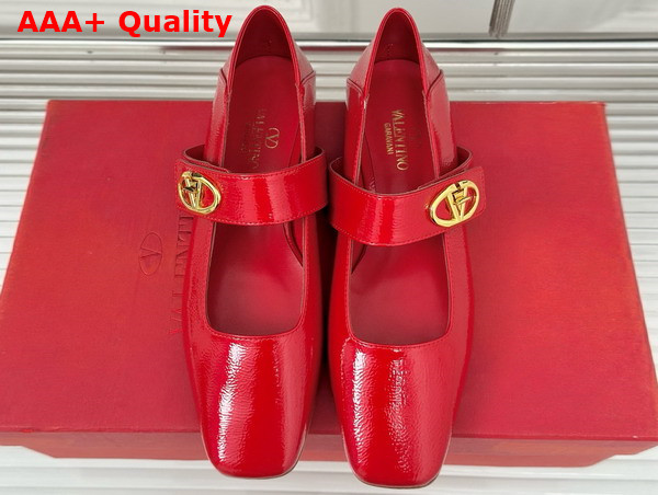 Valentino Garavani VLogo Locker Mary Jane Ballerina in Red Patent Calfskin Replica