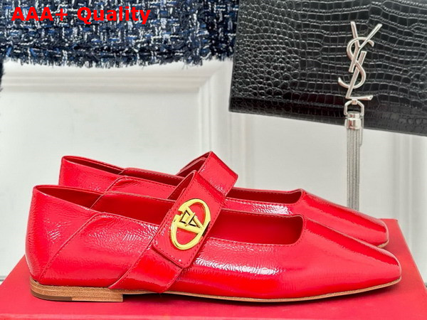 Valentino Garavani VLogo Locker Mary Jane Ballerina in Red Patent Calfskin Replica