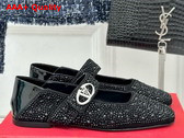 Valentino Garavani VLogo Locker Mary Jane Ballerinas with Crystal Black Replica