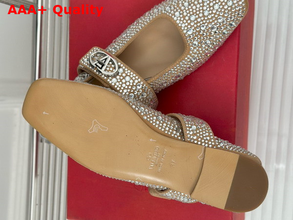 Valentino Garavani VLogo Locker Mary Jane Ballerinas with Crystal Silver Replica