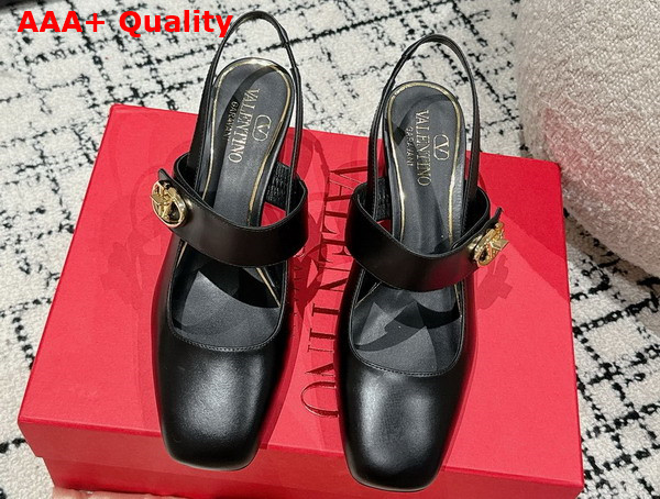 Valentino Garavani VLogo Locker Mary Jane Slingback Pump in Black Calfskin Replica