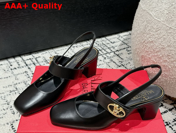 Valentino Garavani VLogo Locker Mary Jane Slingback Pump in Black Calfskin Replica