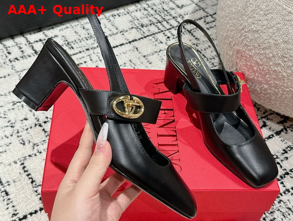 Valentino Garavani VLogo Locker Mary Jane Slingback Pump in Black Calfskin Replica