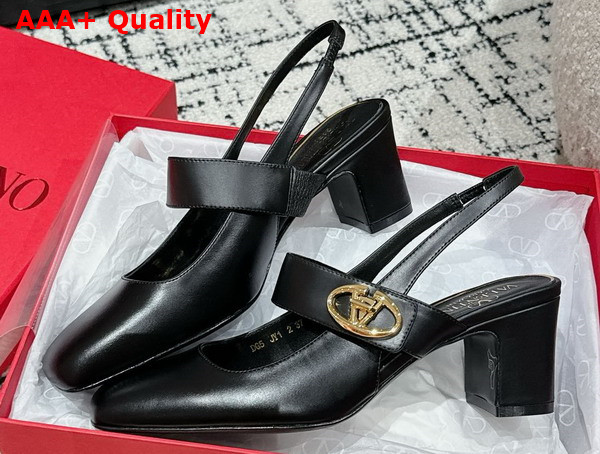 Valentino Garavani VLogo Locker Mary Jane Slingback Pump in Black Calfskin Replica