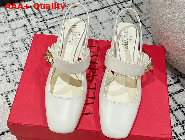 Valentino Garavani VLogo Locker Mary Jane Slingback Pump in Ivory Calfskin Replica