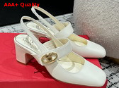 Valentino Garavani VLogo Locker Mary Jane Slingback Pump in Ivory Calfskin Replica