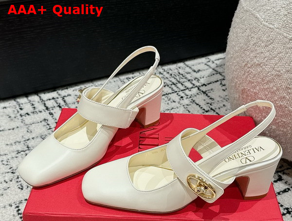 Valentino Garavani VLogo Locker Mary Jane Slingback Pump in Ivory Calfskin Replica