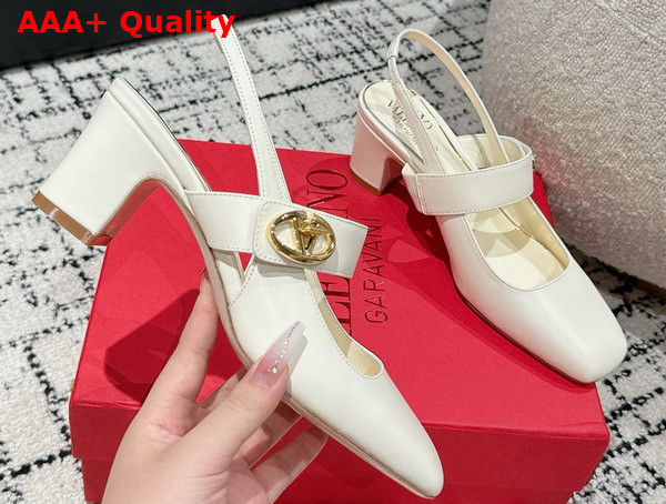 Valentino Garavani VLogo Locker Mary Jane Slingback Pump in Ivory Calfskin Replica