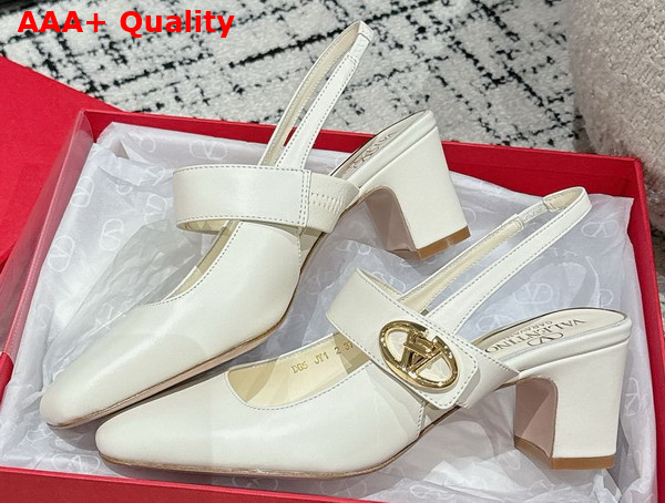 Valentino Garavani VLogo Locker Mary Jane Slingback Pump in Ivory Calfskin Replica