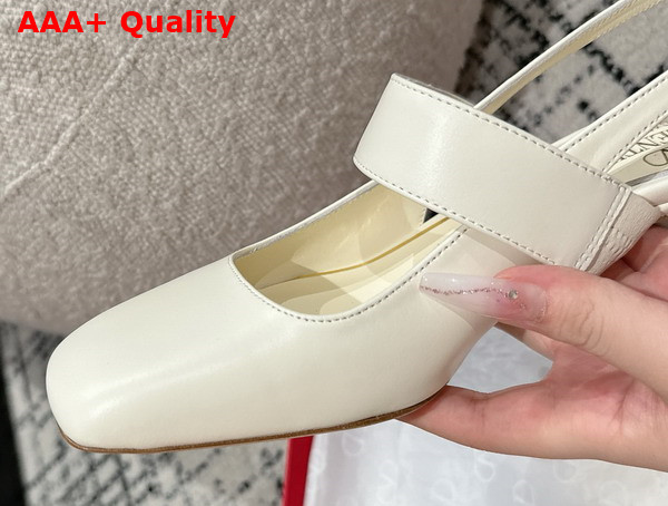 Valentino Garavani VLogo Locker Mary Jane Slingback Pump in Ivory Calfskin Replica