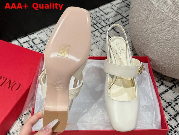 Valentino Garavani VLogo Locker Mary Jane Slingback Pump in Ivory Calfskin Replica