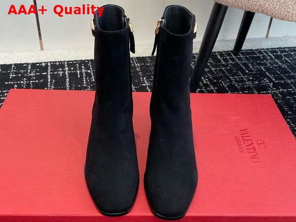 Valentino Garavani VLogo The Bold Edition Suede Ankle Boot in Black Replica