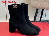 Valentino Garavani VLogo The Bold Edition Suede Ankle Boot in Black Replica