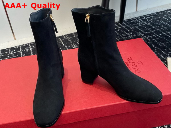 Valentino Garavani VLogo The Bold Edition Suede Ankle Boot in Black Replica