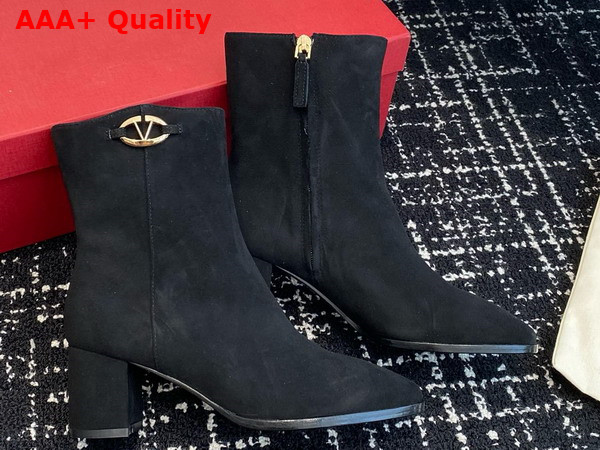 Valentino Garavani VLogo The Bold Edition Suede Ankle Boot in Black Replica