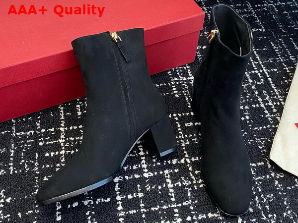 Valentino Garavani VLogo The Bold Edition Suede Ankle Boot in Black Replica