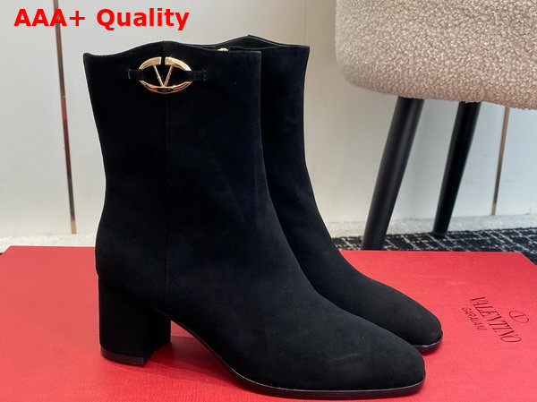 Valentino Garavani VLogo The Bold Edition Suede Ankle Boot in Black Replica