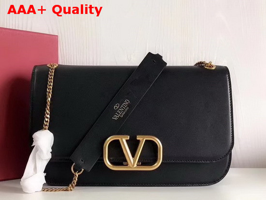 Valentino Garavani Vlock Brushed Calfskin Shoulder Bag in Black Replica