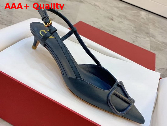 Valentino Garavani Vlogo Calfskin Slingback Pump in Blue Replica