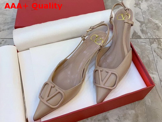 Valentino Garavani Vlogo Calfskin Slingback Pump in Nude Replica