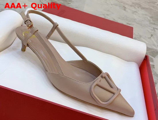 Valentino Garavani Vlogo Calfskin Slingback Pump in Nude Replica