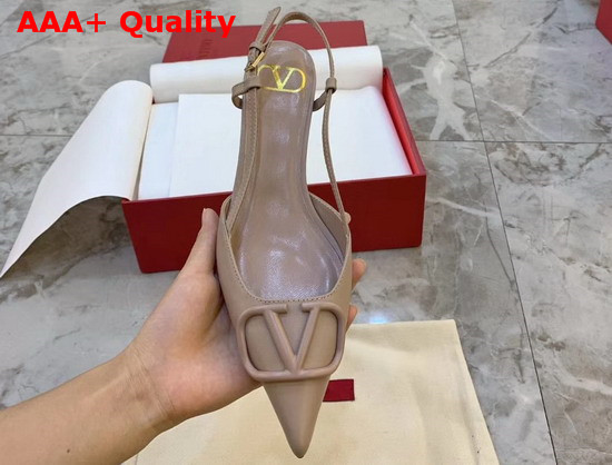 Valentino Garavani Vlogo Calfskin Slingback Pump in Nude Replica