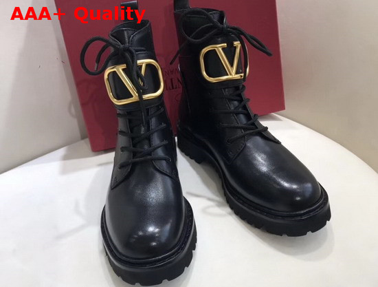 Valentino Garavani Vlogo Combat Boot in Black Calfskin Replica