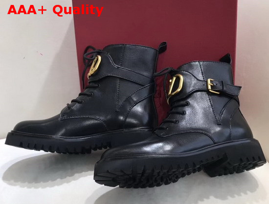 Valentino Garavani Vlogo Combat Boot in Black Calfskin Replica