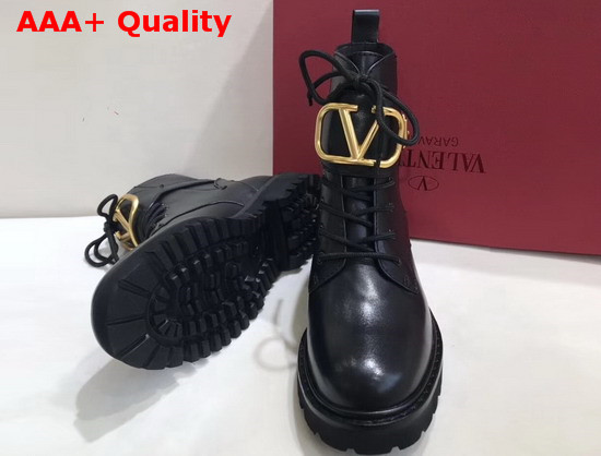 Valentino Garavani Vlogo Combat Boot in Black Calfskin Replica